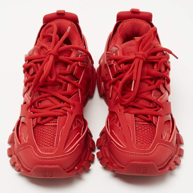 Pre Owned Balenciaga Red Mesh and Synthetic Leather Track Low Top Sneakers Size 39