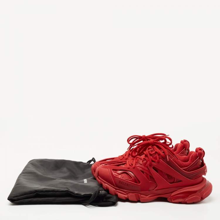 Pre Owned Balenciaga Red Mesh and Synthetic Leather Track Low Top Sneakers Size 39