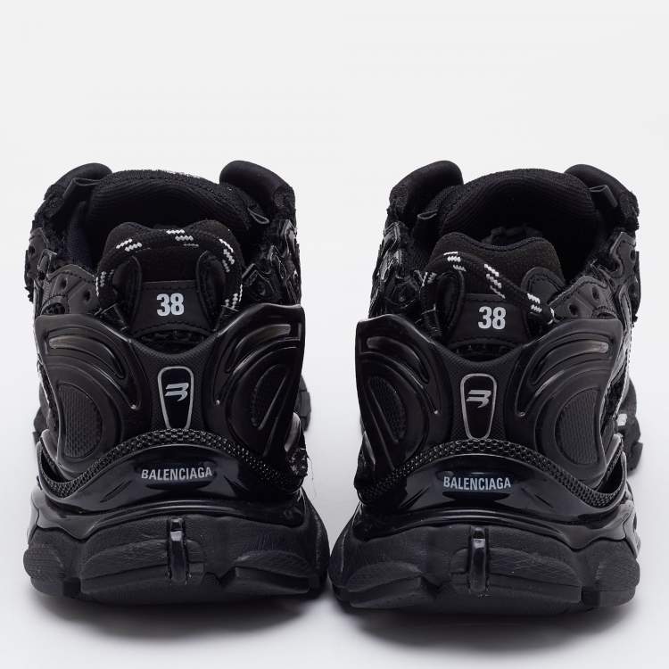 Pre Owned Balenciaga Black Leather and Mesh Track Runner Sneakers Size 38