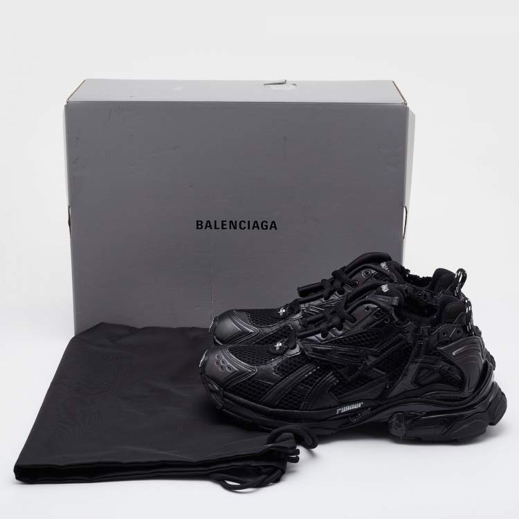 Pre Owned Balenciaga Black Leather and Mesh Track Runner Sneakers Size 38
