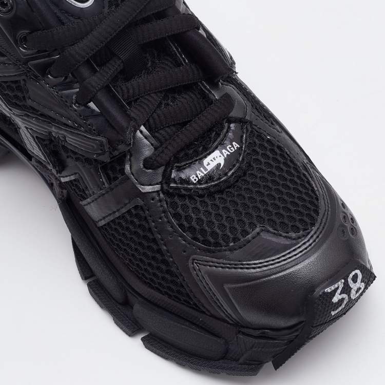 Pre Owned Balenciaga Black Leather and Mesh Track Runner Sneakers Size 38