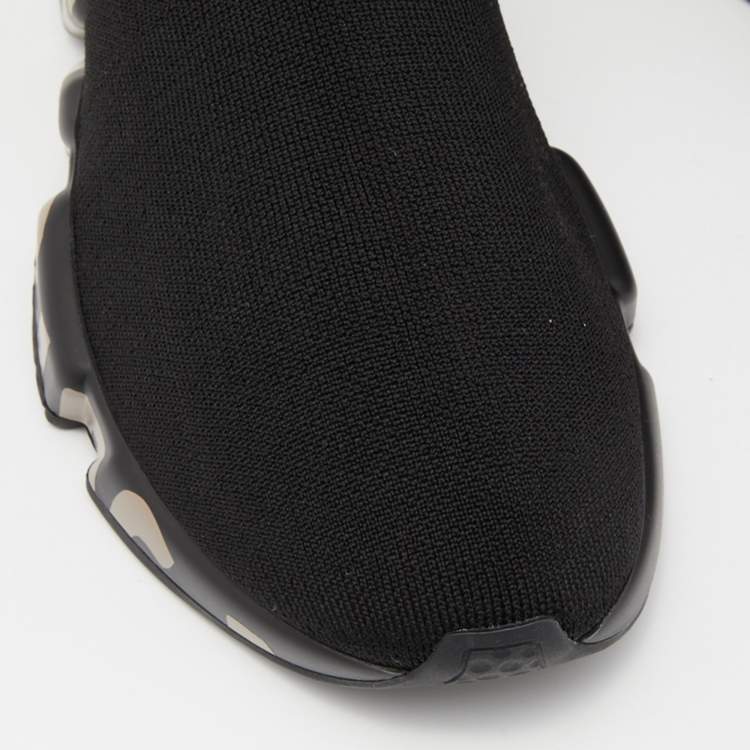 Pre Owned Balenciaga Black Knit Fabric Logo Speed Trainer Sneakers Size 38