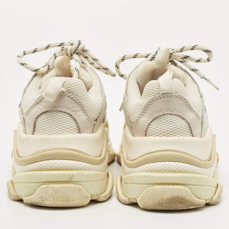 Pre Owned Balenciaga White/Grey Leather and Mesh Triple S Sneakers Size 37