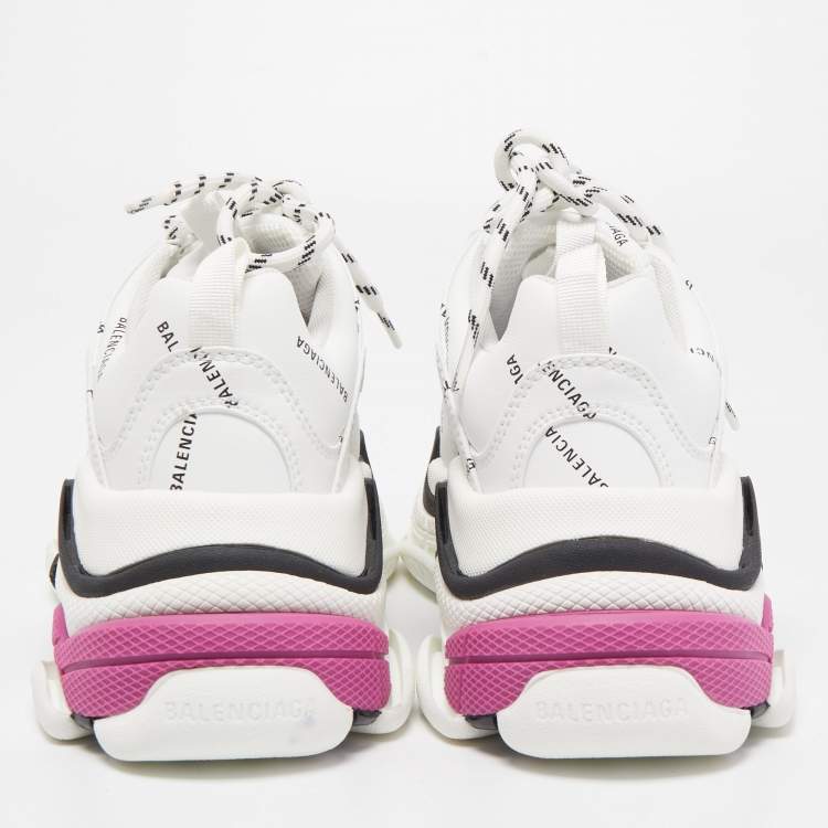 Pre Owned Balenciaga White Leather Triple S All Over Logo Sneakers Size 37