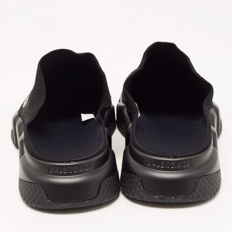 Pre Owned Balenciaga Black Knit Fabric Speed Trainer Mule Sneakers Size 41