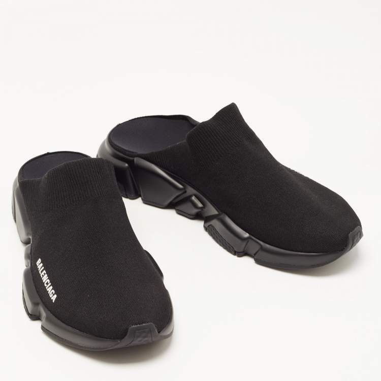Pre Owned Balenciaga Black Knit Fabric Speed Trainer Mule Sneakers Size 41