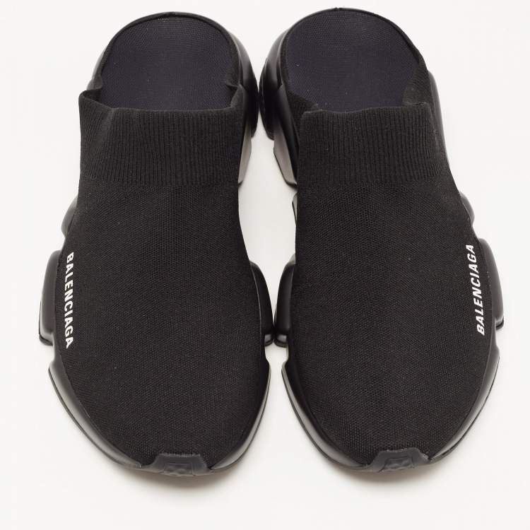 Pre Owned Balenciaga Black Knit Fabric Speed Trainer Mule Sneakers Size 41