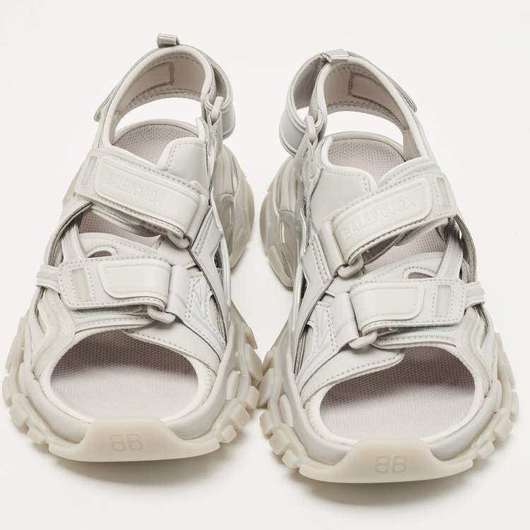 Pre Owned Balenciaga Grey Rubber and Leather Track Sandals Size 36