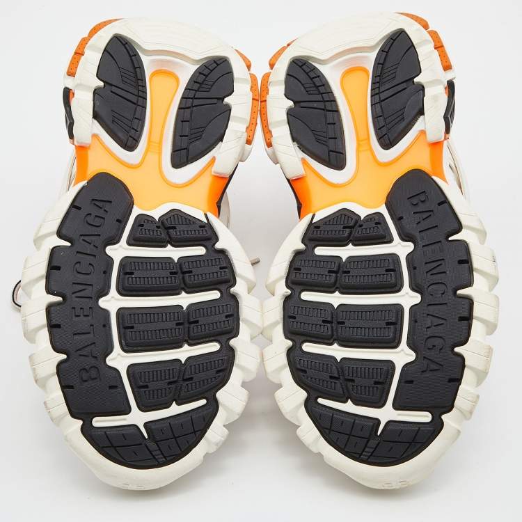 Pre Owned Balenciaga Off White/Orange Leather and Mesh Track Sneakers Size 38