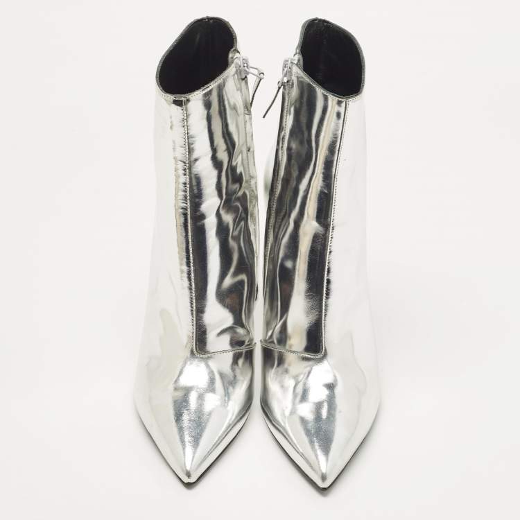 Pre Owned Balenciaga Silver Leather Ankle Booties Size 39
