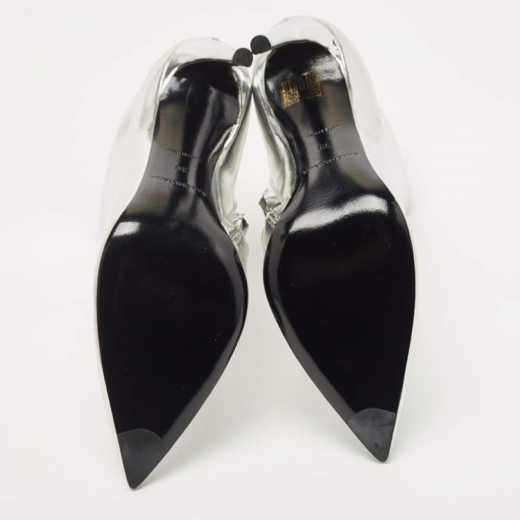 Pre Owned Balenciaga Silver Leather Ankle Booties Size 39
