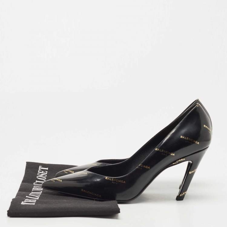 Pre Owned Balenciaga Black Leather Talon Slash Pumps Size 38