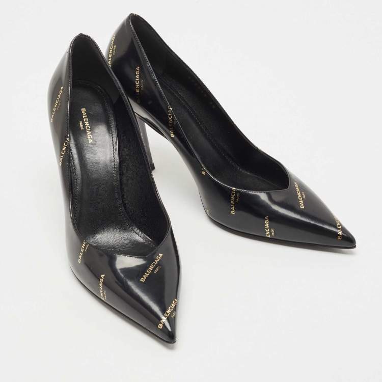 Pre Owned Balenciaga Black Leather Talon Slash Pumps Size 38