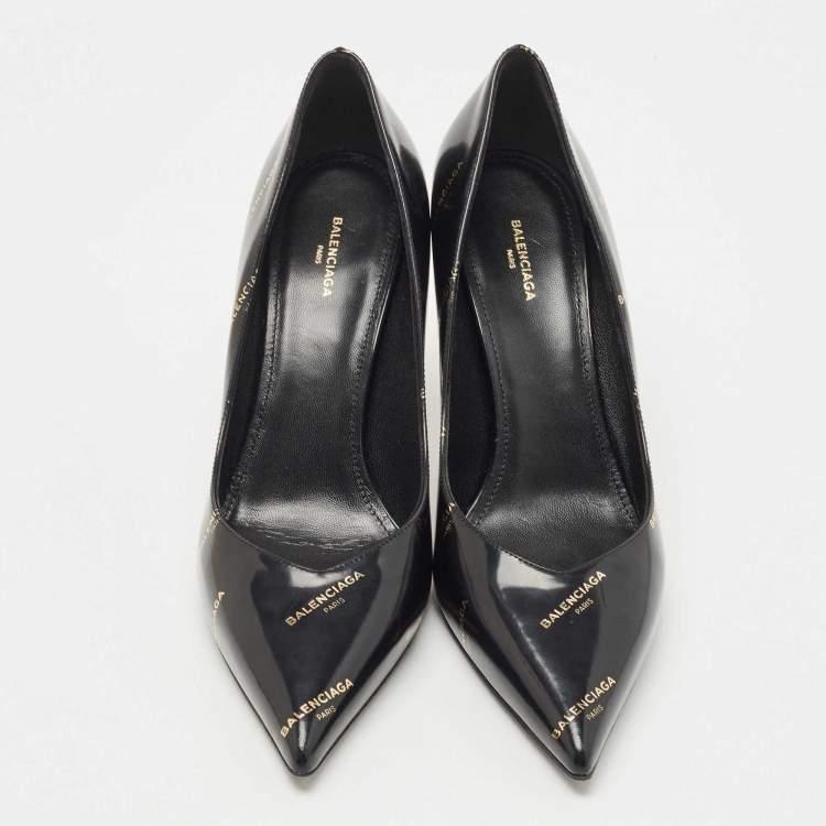Pre Owned Balenciaga Black Leather Talon Slash Pumps Size 38