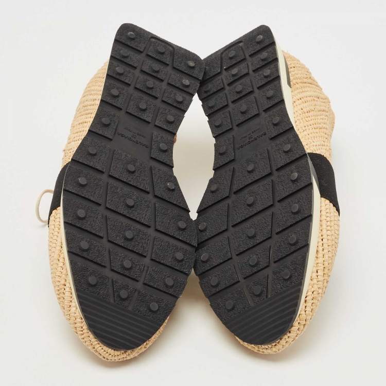 Pre Owned Balenciaga Beige Raffia Race Runner Sneakers Size 38