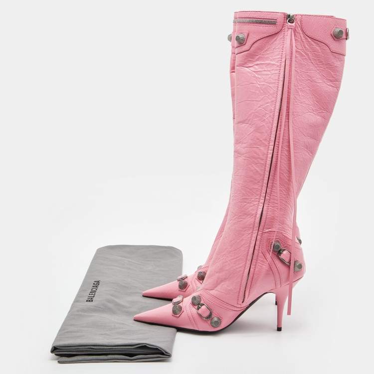 مملوكة مسبقًا Balenciaga Pink Leather Le Cagole Knee Length Boots Size 38