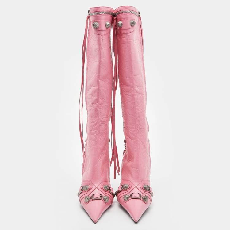 مملوكة مسبقًا Balenciaga Pink Leather Le Cagole Knee Length Boots Size 38