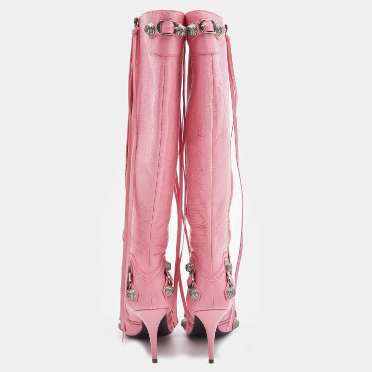 مملوكة مسبقًا Balenciaga Pink Leather Le Cagole Knee Length Boots Size 38