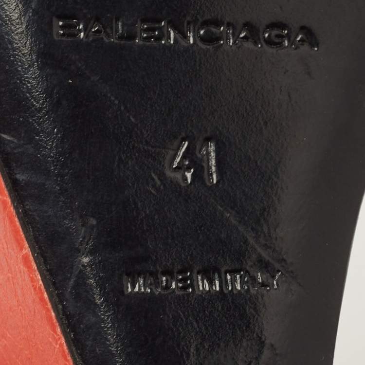 Pre Owned Balenciaga Orange Leather Arena Wedge Sandals Size 41
