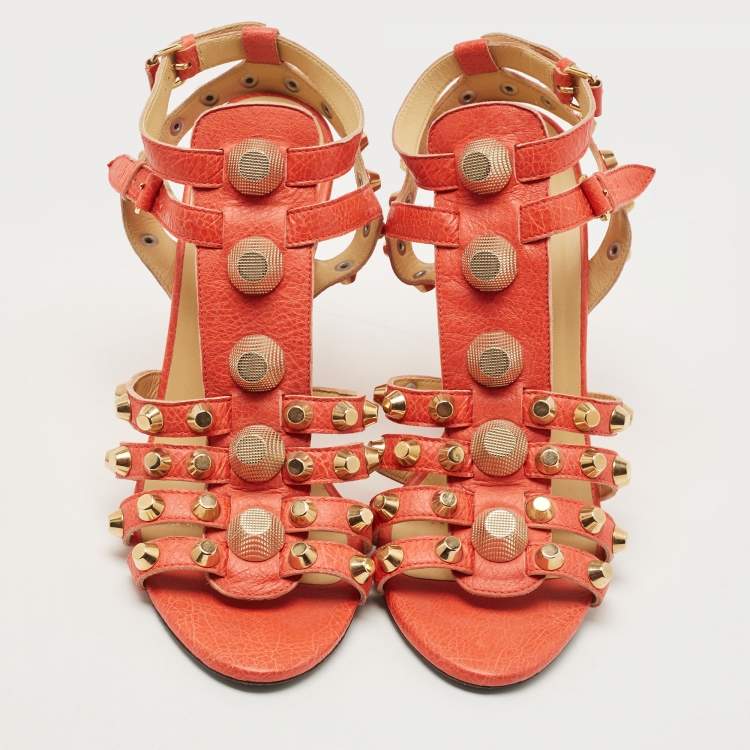 Pre Owned Balenciaga Orange Leather Arena Wedge Sandals Size 41