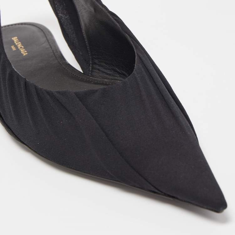 Pre Owned Balenciaga Black Fabric  Knife Slingback Flats Size 38 