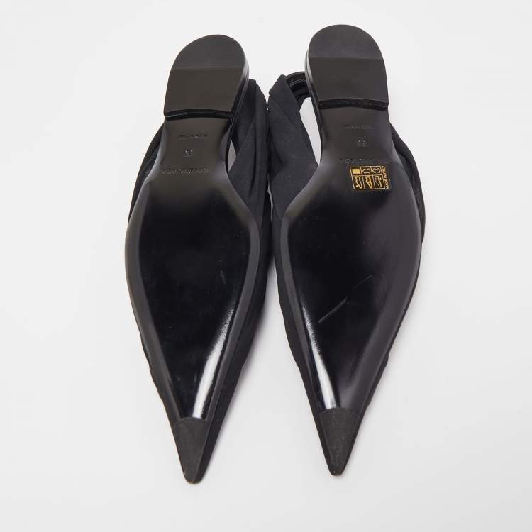 Pre Owned Balenciaga Black Fabric  Knife Slingback Flats Size 38 