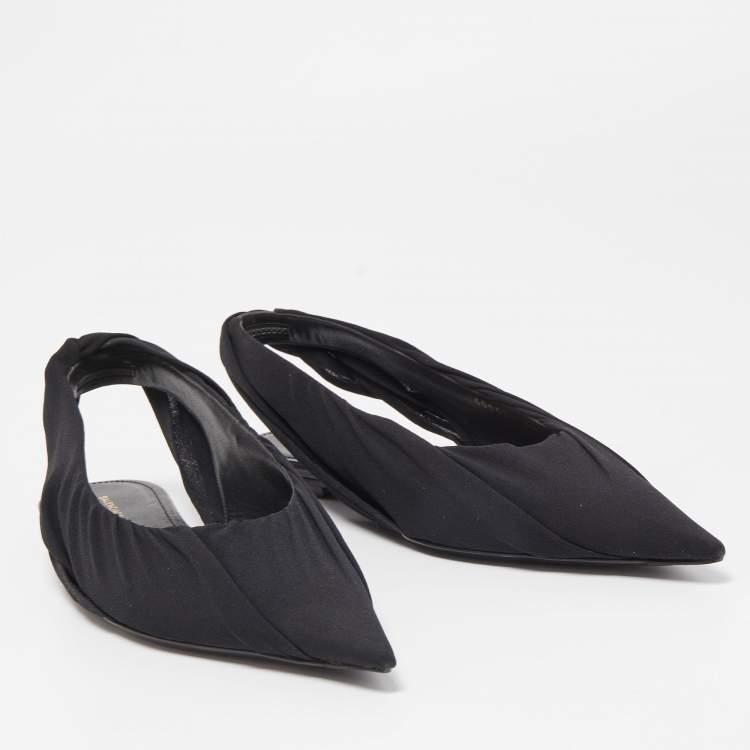 Pre Owned Balenciaga Black Fabric  Knife Slingback Flats Size 38 
