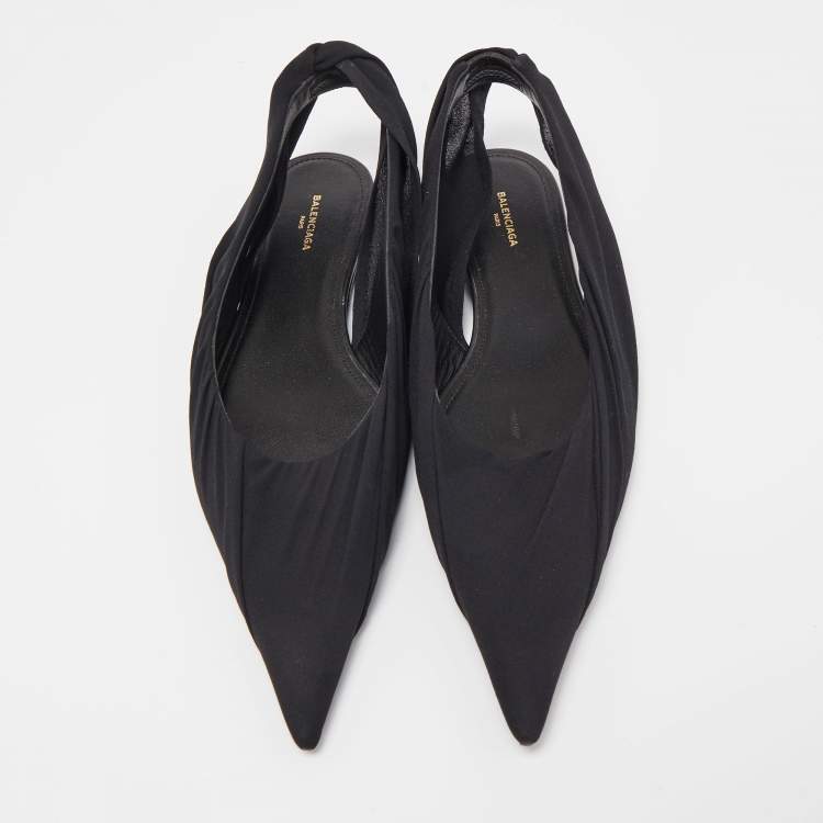 Pre Owned Balenciaga Black Fabric  Knife Slingback Flats Size 38 