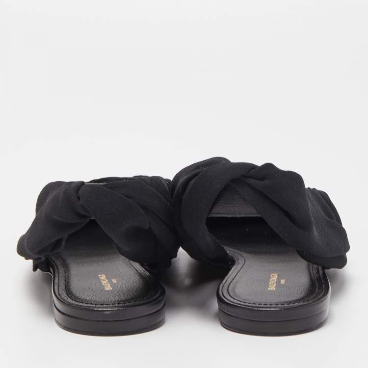 Pre Owned Balenciaga Black Fabric  Knife Slingback Flats Size 38 