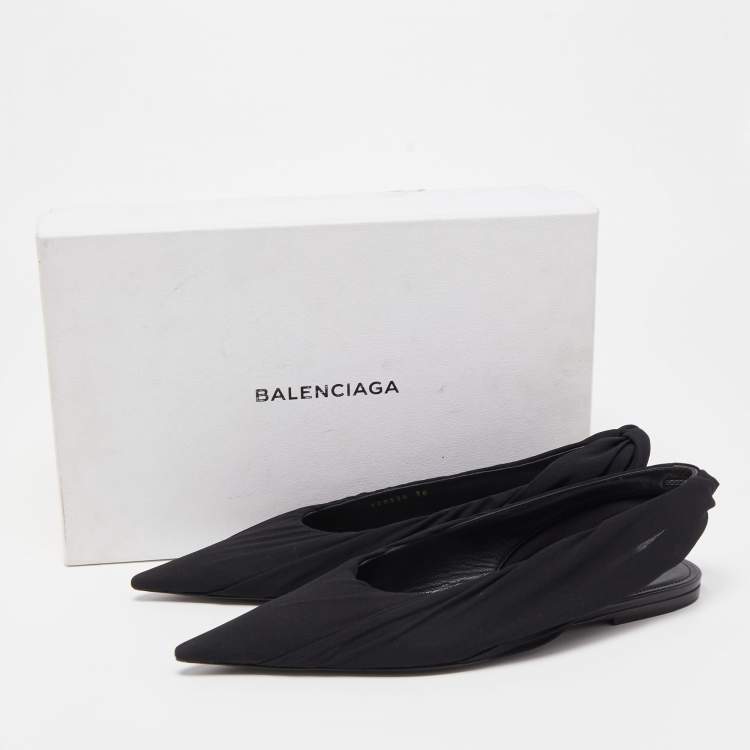 Pre Owned Balenciaga Black Fabric  Knife Slingback Flats Size 38 