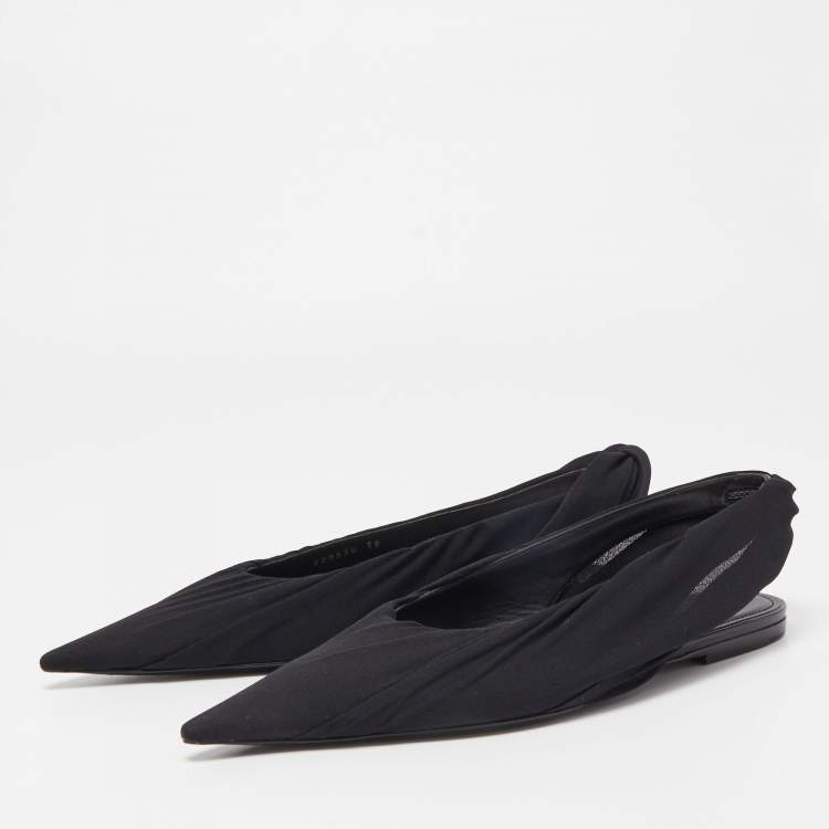 Pre Owned Balenciaga Black Fabric  Knife Slingback Flats Size 38 