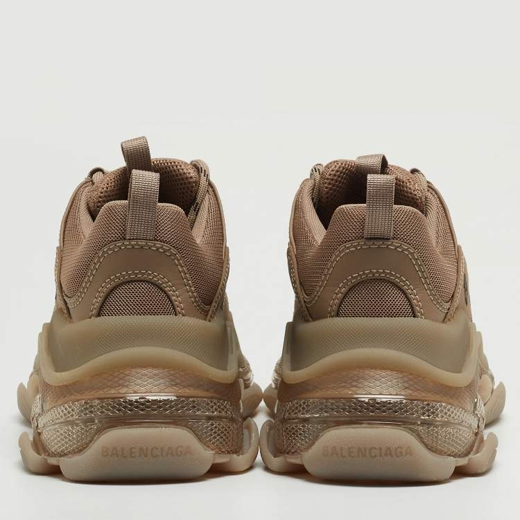 Pre Owned Balenciaga Brown Faux Leather and Mesh Triple S Low Top Sneakers Size 36