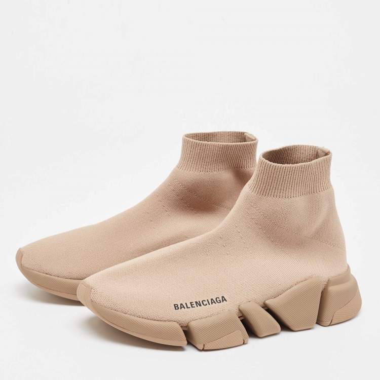 مملوكة مسبقًا Balenciaga Light Brown Knit Fabric Speed Trainer Sneakers Size 39