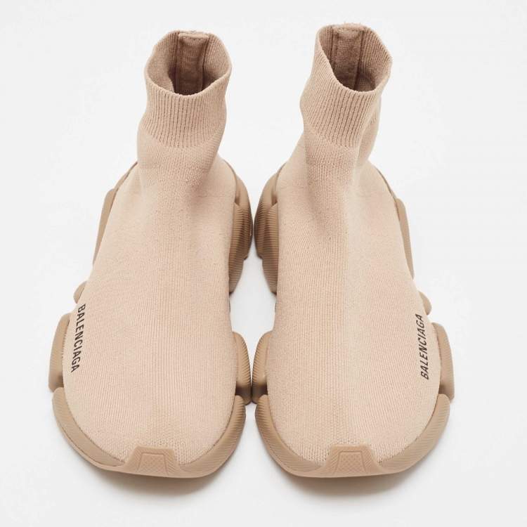مملوكة مسبقًا Balenciaga Light Brown Knit Fabric Speed Trainer Sneakers Size 39