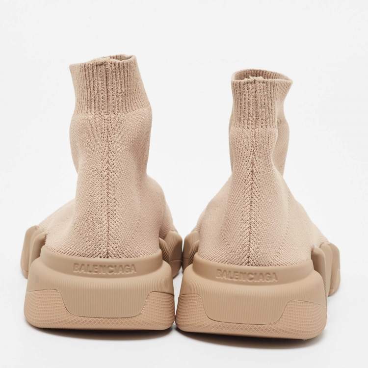 مملوكة مسبقًا Balenciaga Light Brown Knit Fabric Speed Trainer Sneakers Size 39
