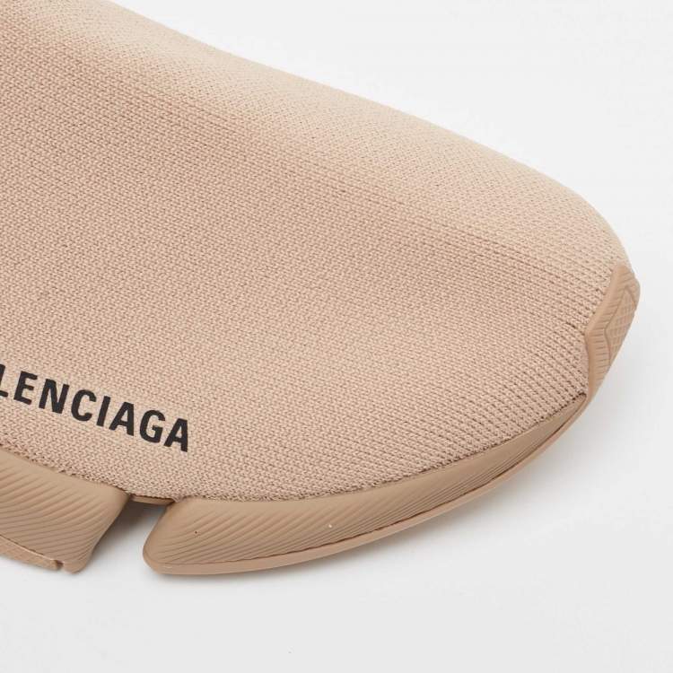 مملوكة مسبقًا Balenciaga Light Brown Knit Fabric Speed Trainer Sneakers Size 39