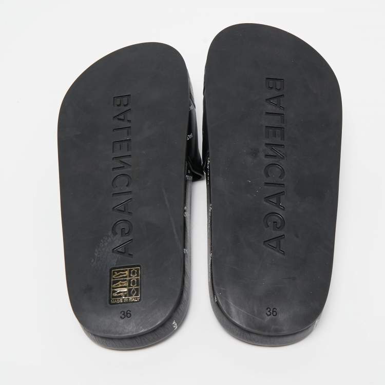 مملوكة مسبقًا Balenciaga Black Leather Flat Slides Size 36