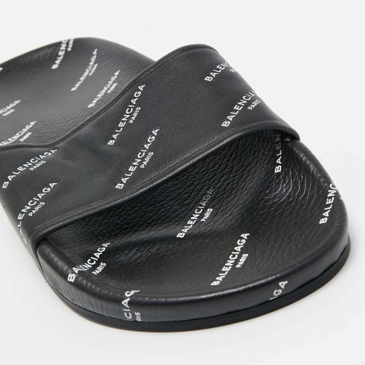 مملوكة مسبقًا Balenciaga Black Leather Flat Slides Size 36
