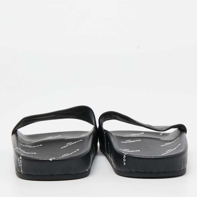 مملوكة مسبقًا Balenciaga Black Leather Flat Slides Size 36
