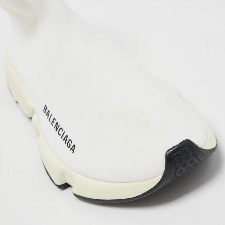 Pre Owned Balenciaga Off White Knit Fabric Speed Trainer Sneakers Size 37