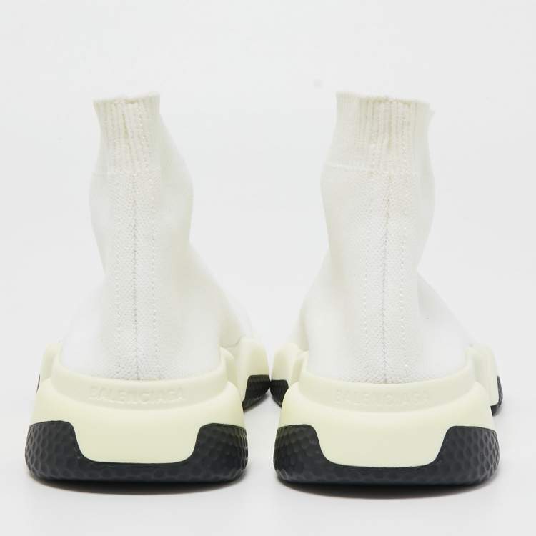 Pre Owned Balenciaga Off White Knit Fabric Speed Trainer Sneakers Size 37