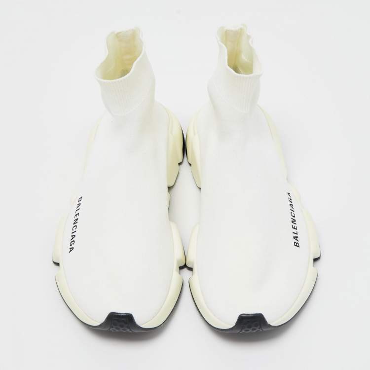 Pre Owned Balenciaga Off White Knit Fabric Speed Trainer Sneakers Size 37
