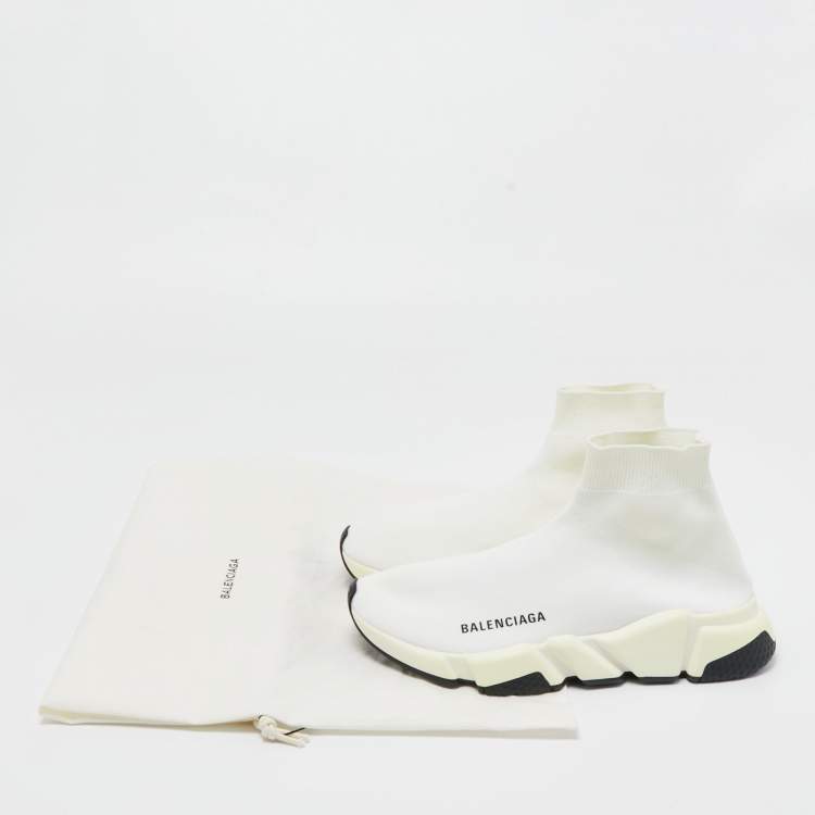 Pre Owned Balenciaga Off White Knit Fabric Speed Trainer Sneakers Size 37