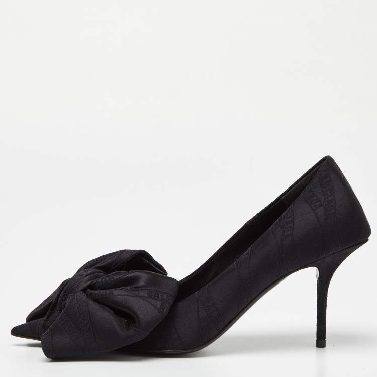Pre Owned Balenciaga Black Jacquard Bow Knife Pumps Size 38