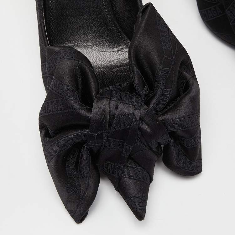 Pre Owned Balenciaga Black Jacquard Bow Knife Pumps Size 38