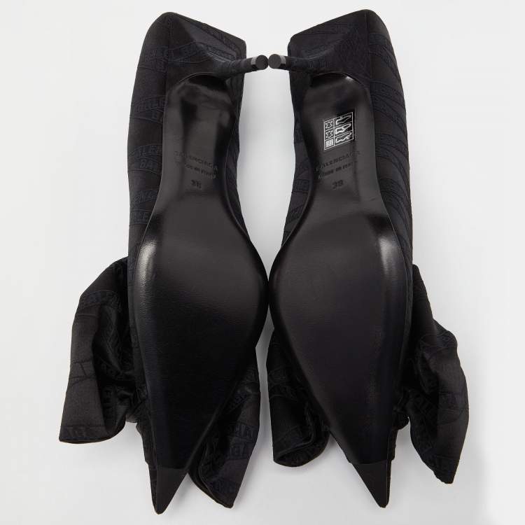 Pre Owned Balenciaga Black Jacquard Bow Knife Pumps Size 38