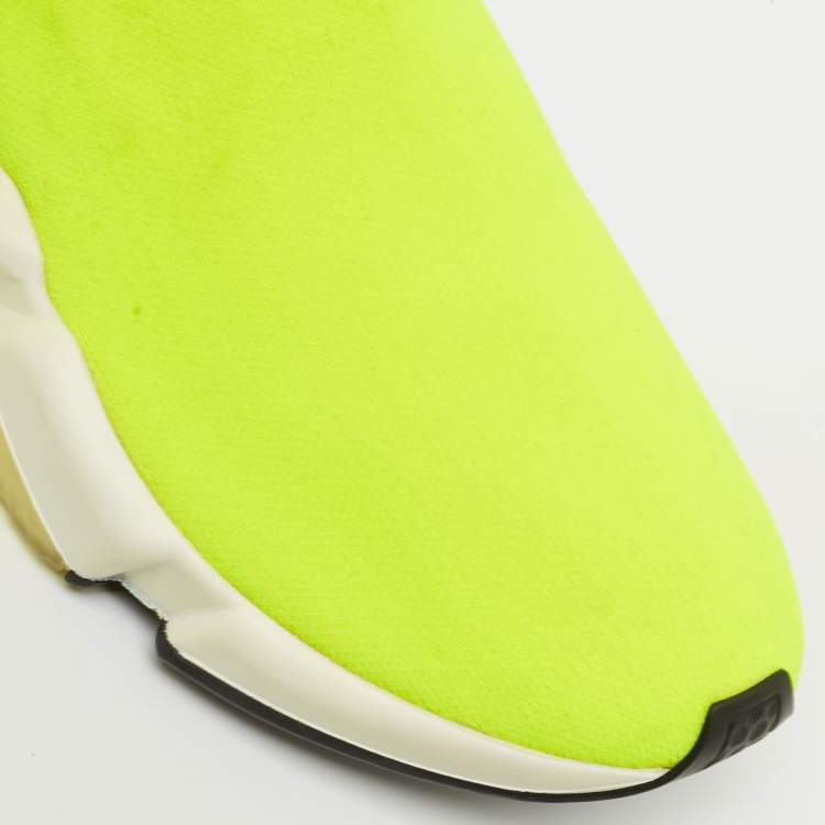 Pre Owned Balenciaga Neon Yellow Knit Fabric Speed Trainer Sneakers Size 39