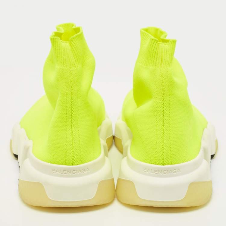 Pre Owned Balenciaga Neon Yellow Knit Fabric Speed Trainer Sneakers Size 39