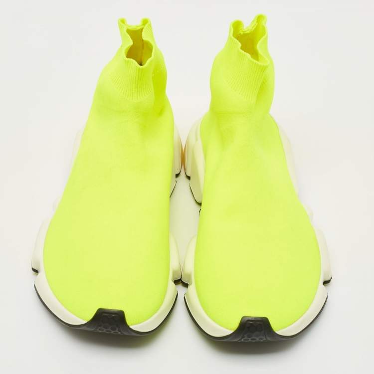 Pre Owned Balenciaga Neon Yellow Knit Fabric Speed Trainer Sneakers Size 39