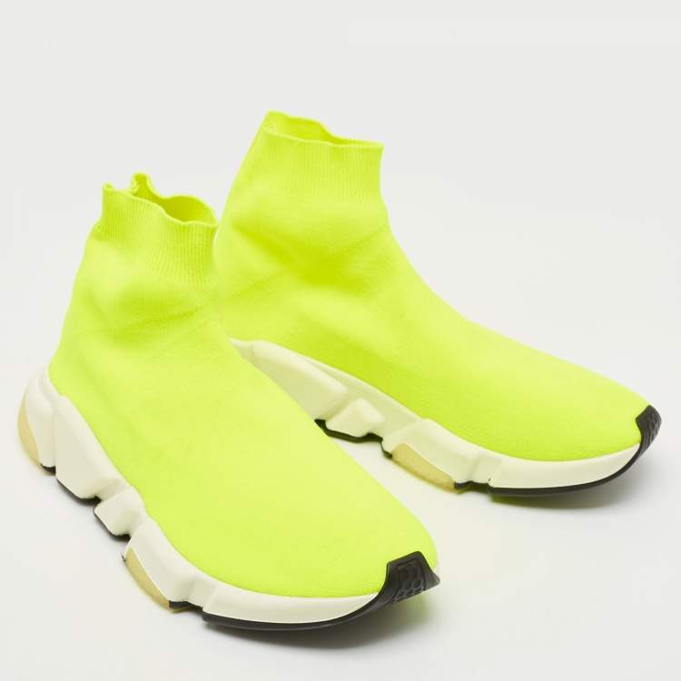 Pre Owned Balenciaga Neon Yellow Knit Fabric Speed Trainer Sneakers Size 39